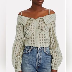 Jonathan Simkhai Paulina sheer windowpane top in Celadon XS